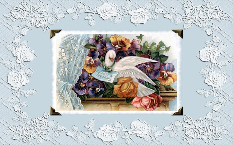 White Dove with Flowers — Blue