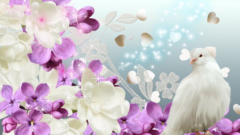 White Dove with Flowers — Purple