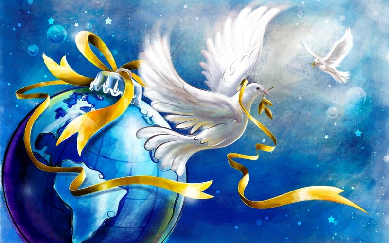 White Dove with Olive Branch — Blue, Serene, Night
