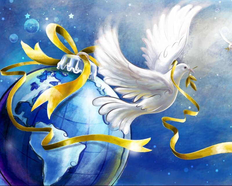 White Dove with Olive Branch — Blue