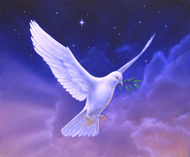 White Dove with Olive Branch — Purple