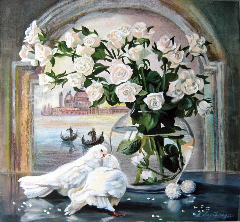 White Doves and Roses — Serene