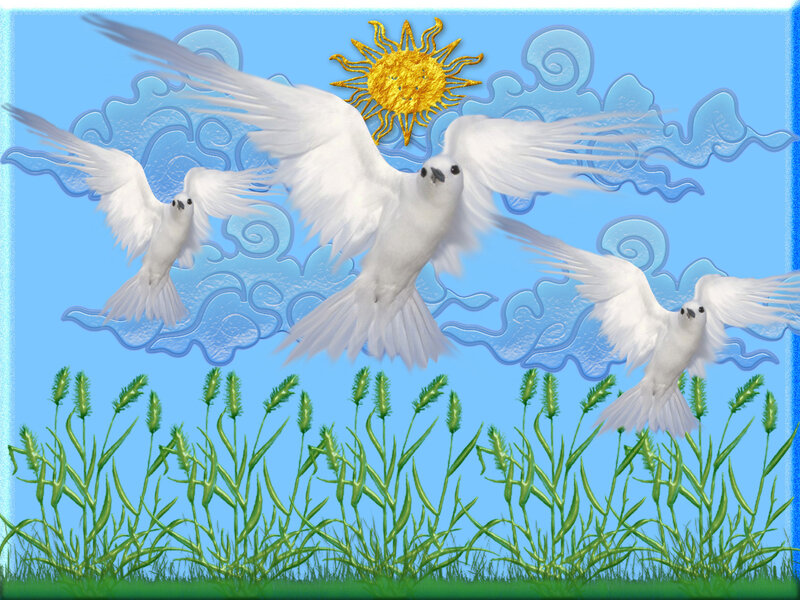 White Doves Flying — Blue, Serene