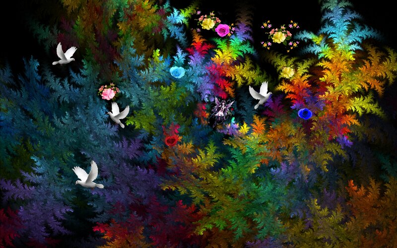 White Doves Flying — Green, Dreamy