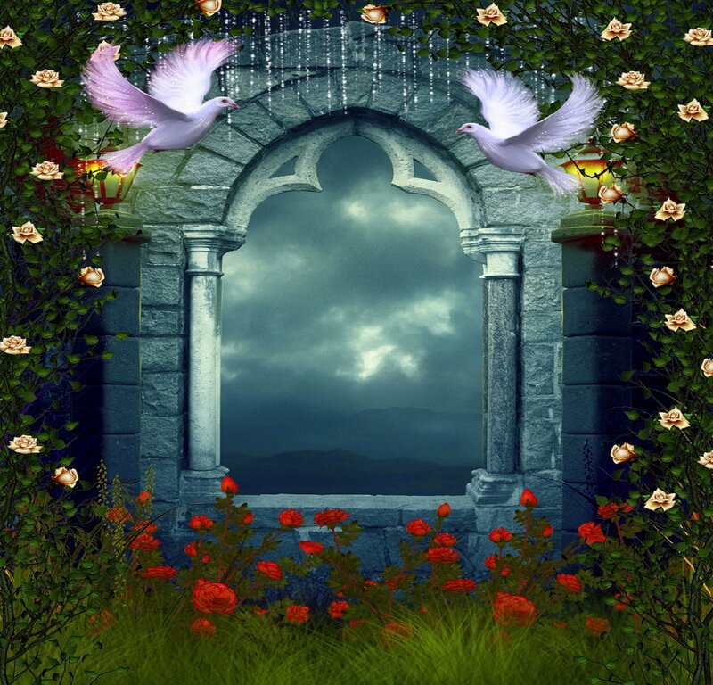 White Doves Flying — Green, Serene, Night