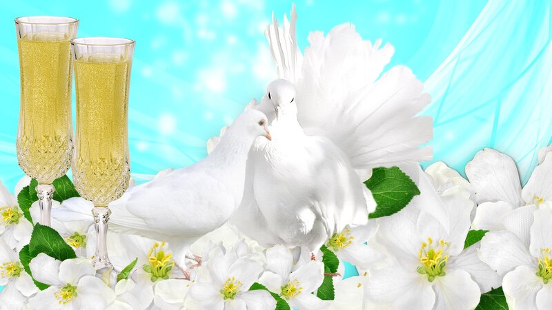 White Doves with Flowers — Celebratory