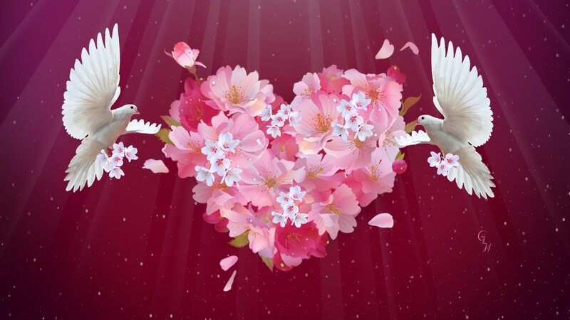 White Doves with Flowers — Pink