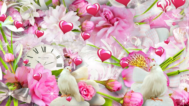 White Doves with Flowers
