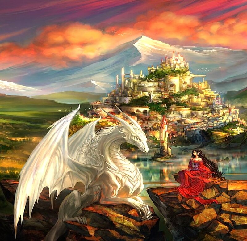 White Dragon and Elf Woman