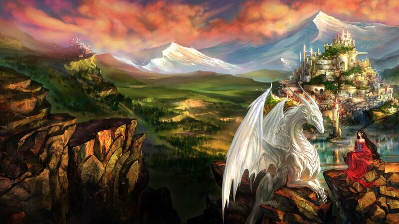 White Dragon and Woman — Red, Dramatic