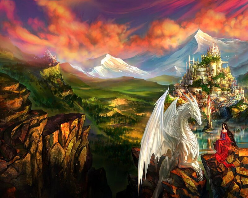 White Dragon and Woman — Red