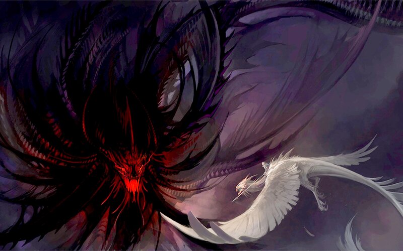 White Dragon Confronting Dark Dragon