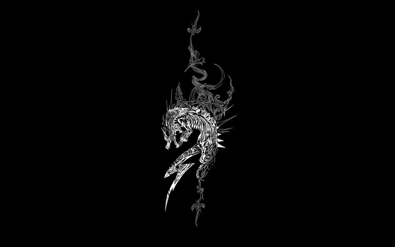 White Dragon Design — Black, Dramatic, Digital Art