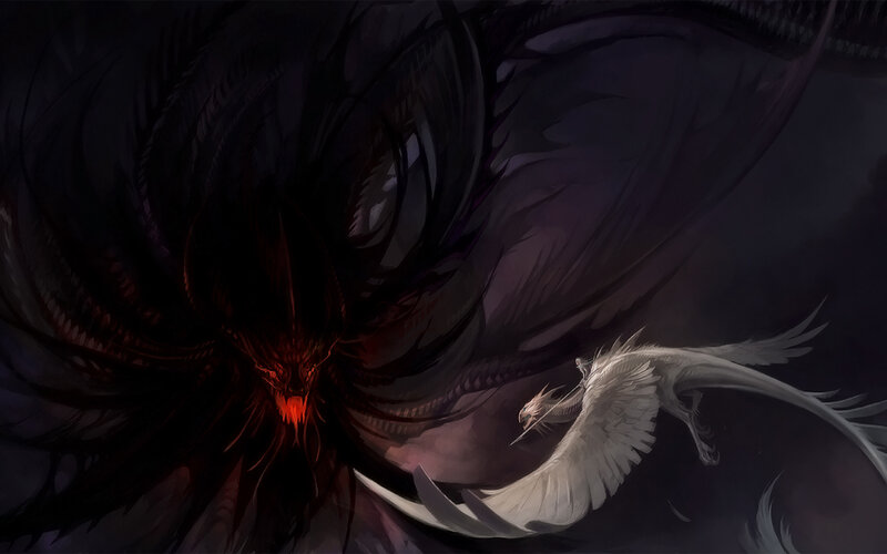 White Dragon Fighting Black Dragon — Dramatic