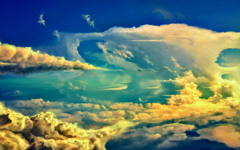 White Dragon Flying — Blue, Dramatic