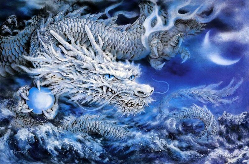 White Dragon Holding Pearl