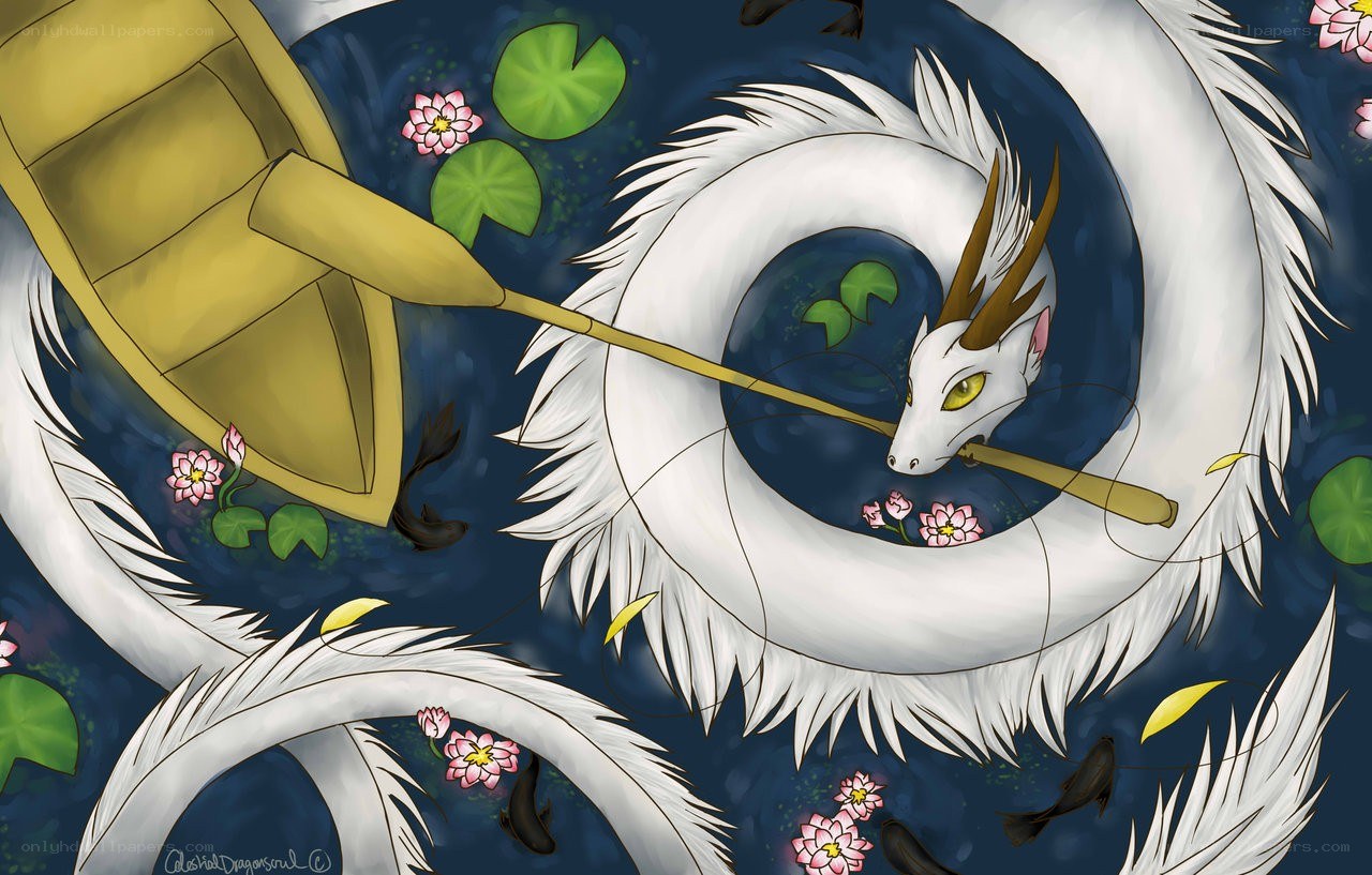 White dragon in a pond