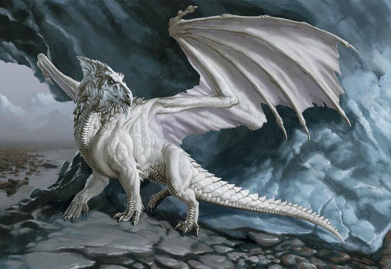 White Dragon in Cave — Dramatic