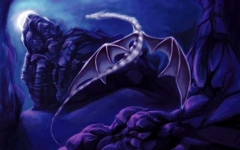 White Dragon in Cave — Purple