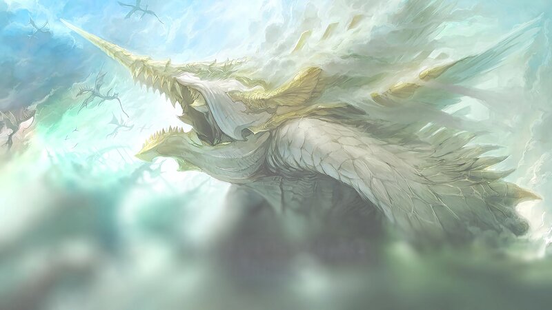 White Dragon in Clouds — Dramatic, Digital Art