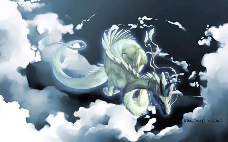 White Dragon in Clouds — Dramatic