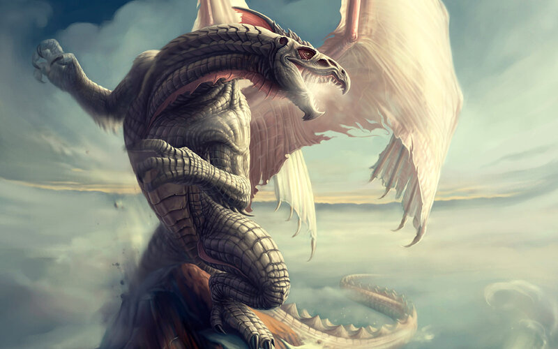 White Dragon in Clouds — Gray, Dramatic, Afternoon