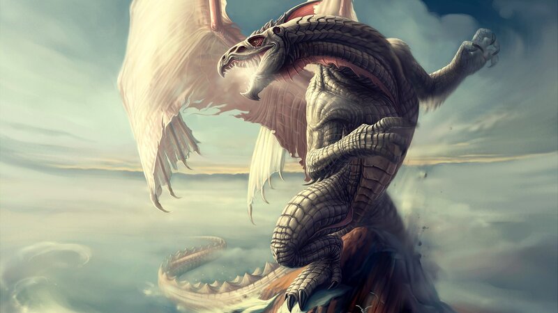 White Dragon in Clouds — Gray, Dramatic