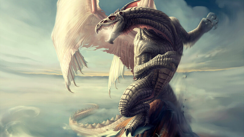 White Dragon in Flight — Gray