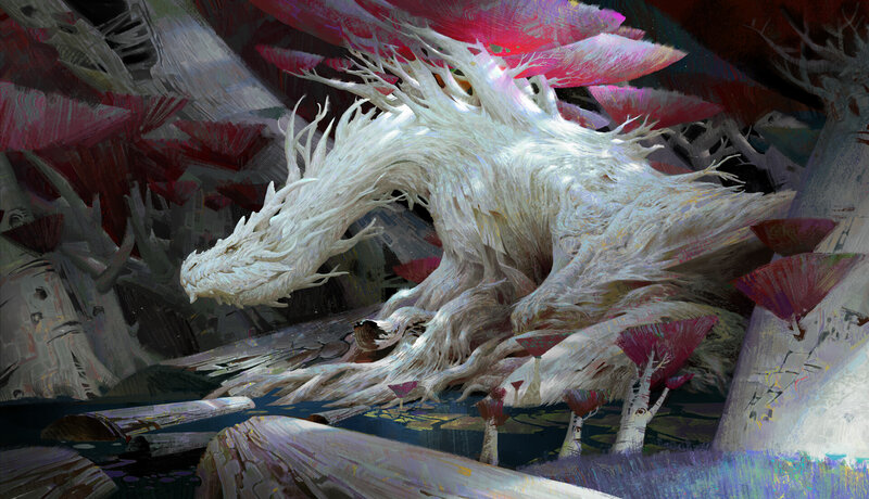 White Dragon in Forest — Dramatic