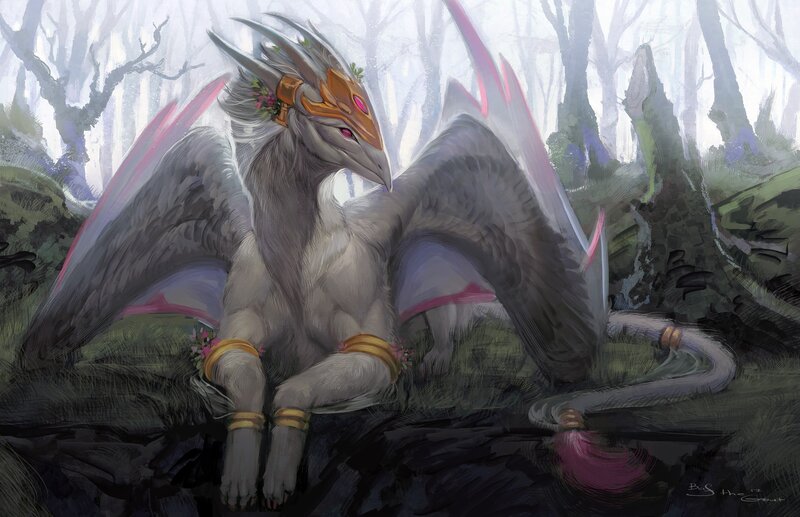 White Dragon in Forest — Gray