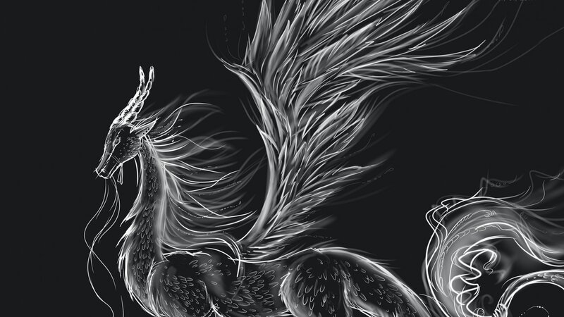 White Dragon in Motion — Black, Dramatic