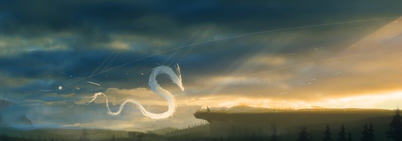 White Dragon in Sky — Blue