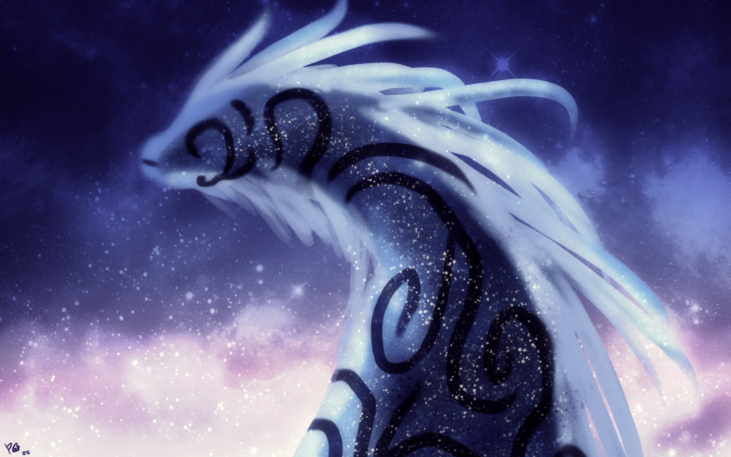white dragon in starry sky