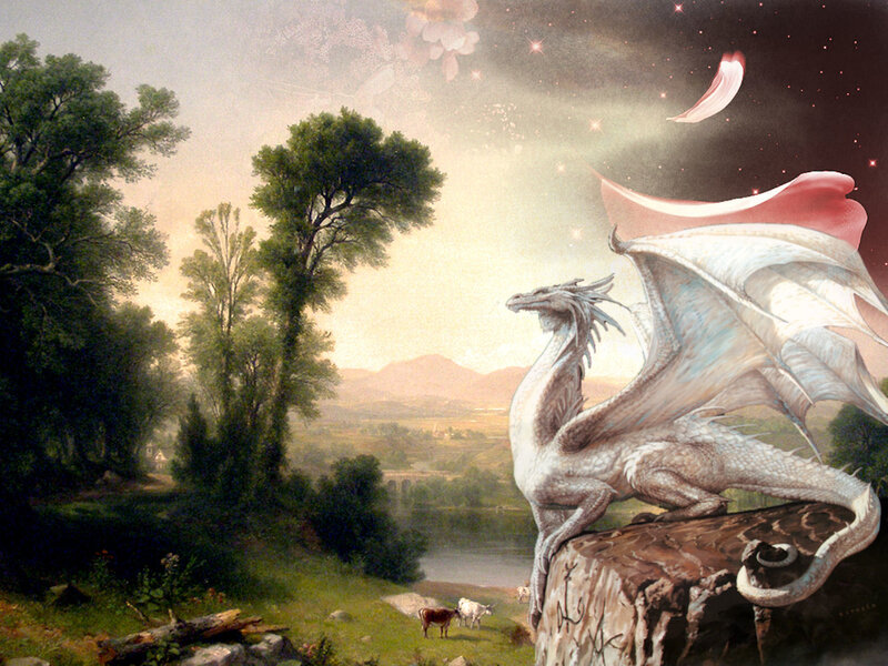 White dragon on a cliff
