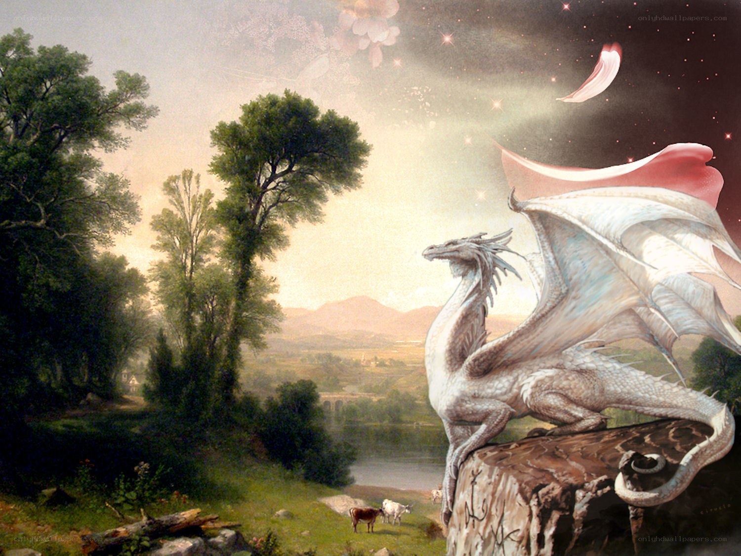 White dragon on a cliff