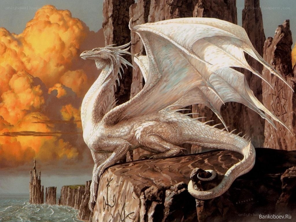 White dragon on a cliff