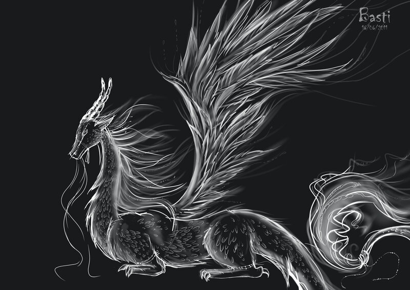 White Dragon on Black — Dramatic