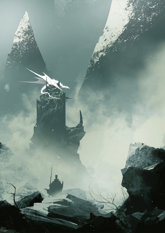 White Dragon on Mountain — Gray