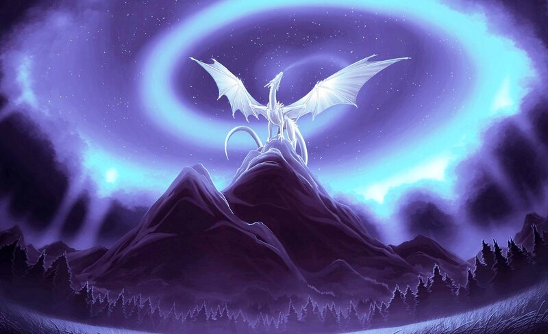 White Dragon on Mountain — Purple