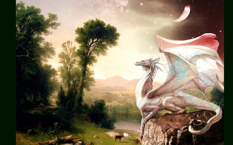 White Dragon on Rock — Green