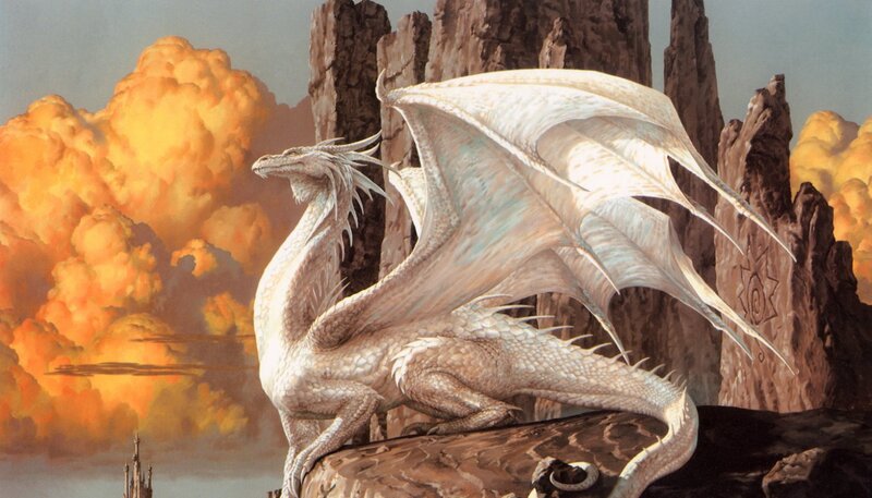 White Dragon on Rock