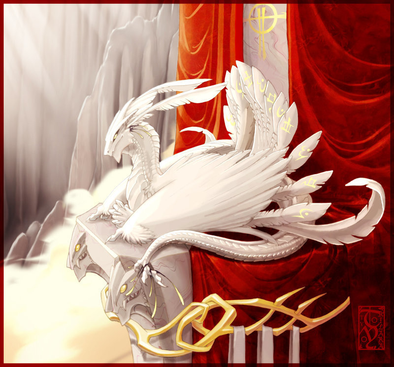 White Dragon on Throne — Dramatic