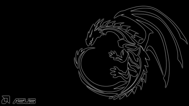White Dragon Outline — Black, Minimalist