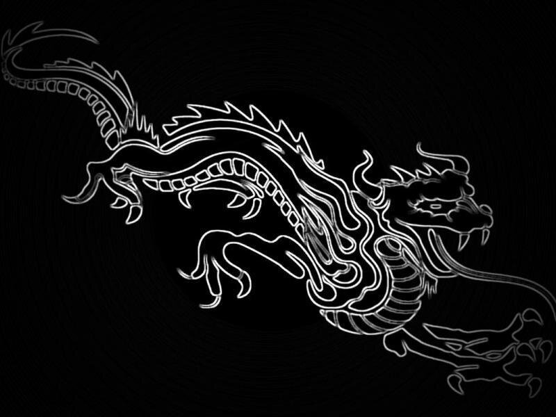 white dragon outline on black