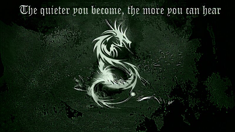 White Dragon Silhouette — Black, Dark, Digital Art, Text