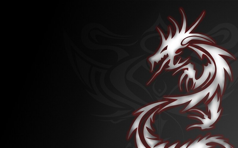 White Dragon Silhouette — Black, Dramatic, Digital Art, Black Background, Red Outline, Red