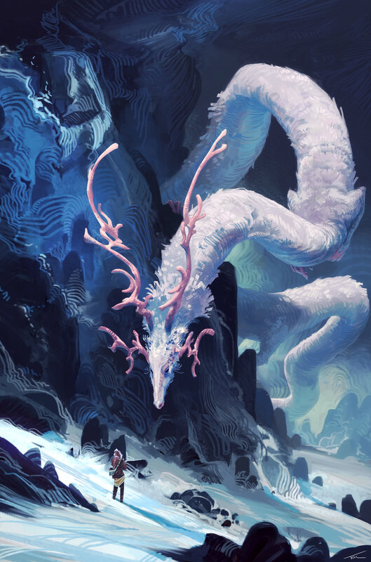 White Dragon with Antlers