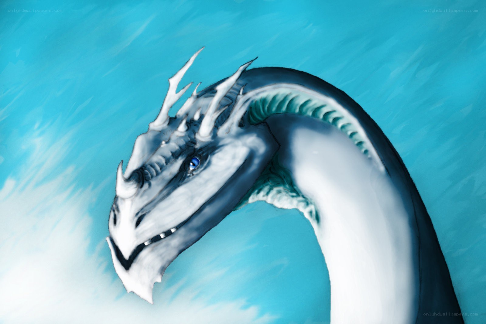 white dragon with blue eyes