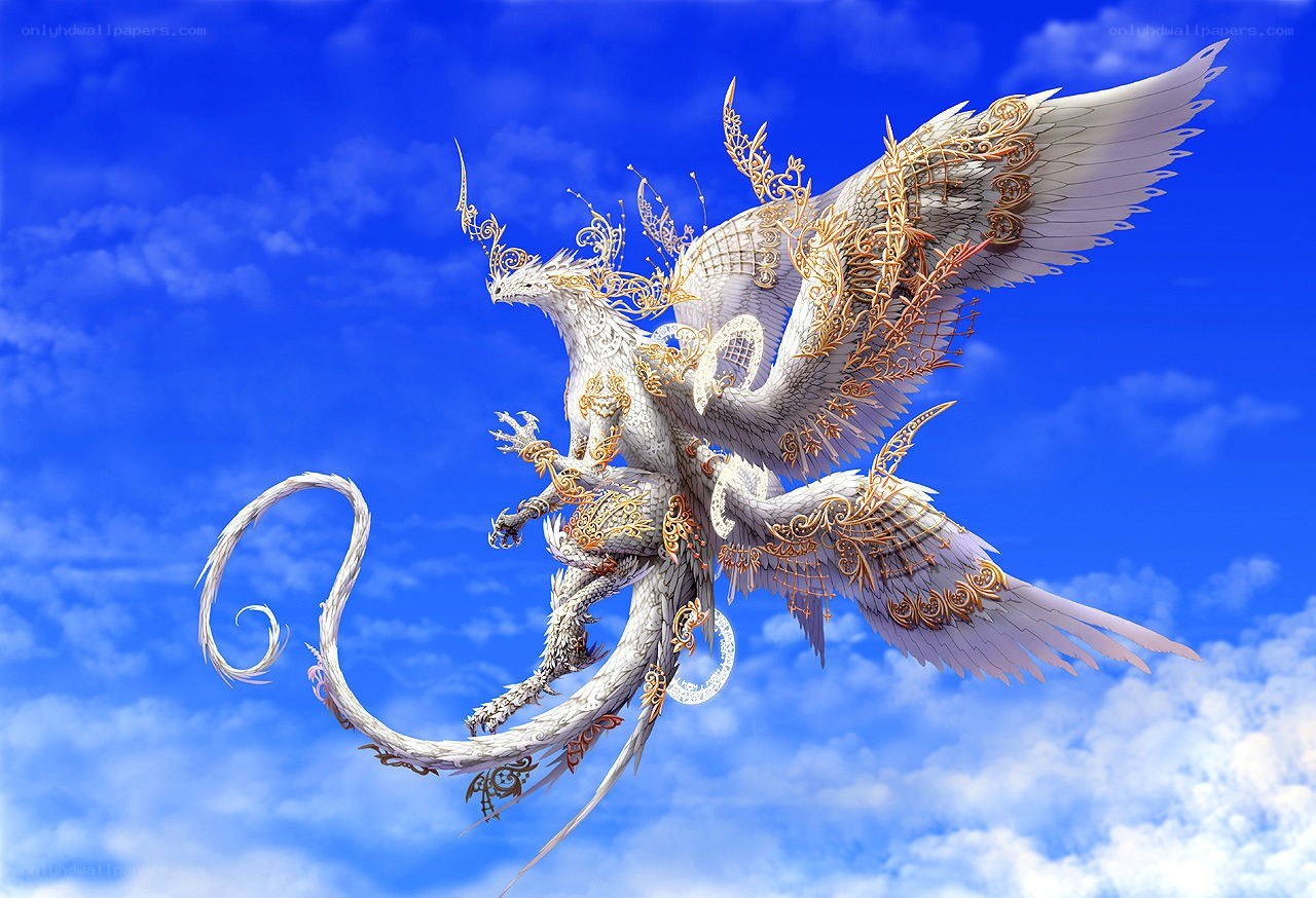 white dragon with golden wings