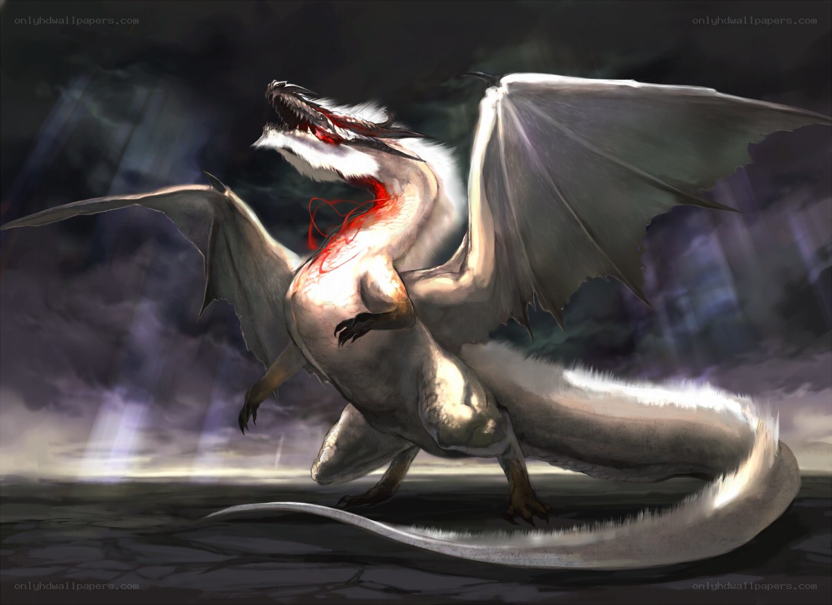 White dragon with red wounds